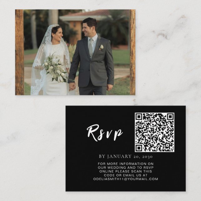 Tarjeta De Recepción Sitio Web Elegant Wedding | Foto de código QR de R (Anverso / Reverso)