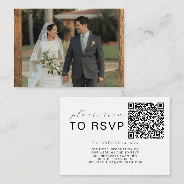 Tarjeta De Recepción Sitio Web Elegant Wedding | Foto de código QR de R (Anverso / Reverso)
