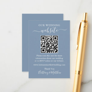 Tarjeta De Recepción Sitio web minimalista de Boda simple QR Dusty Blue