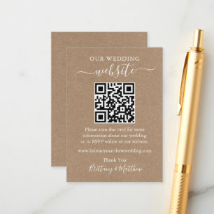 Tarjeta De Recepción Sitio web minimalista de Boda simple QR Kraft