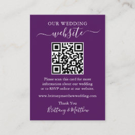 Tarjeta De Recepción Sitio web minimalista de Boda simple QR Purple