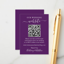 Tarjeta De Recepción Sitio web minimalista de Boda simple QR Purple