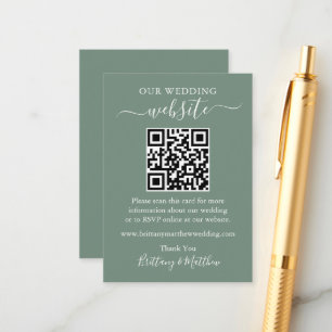 Tarjeta De Recepción Sitio web minimalista de Boda simple QR Sage Green