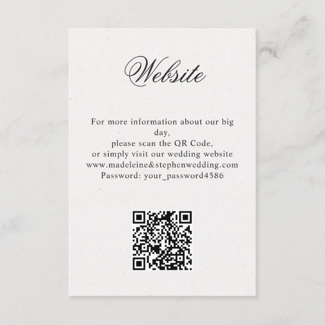 Tarjeta De Recepción Sitio web mínimo simple de boda en línea RSVP Códi (Anverso)
