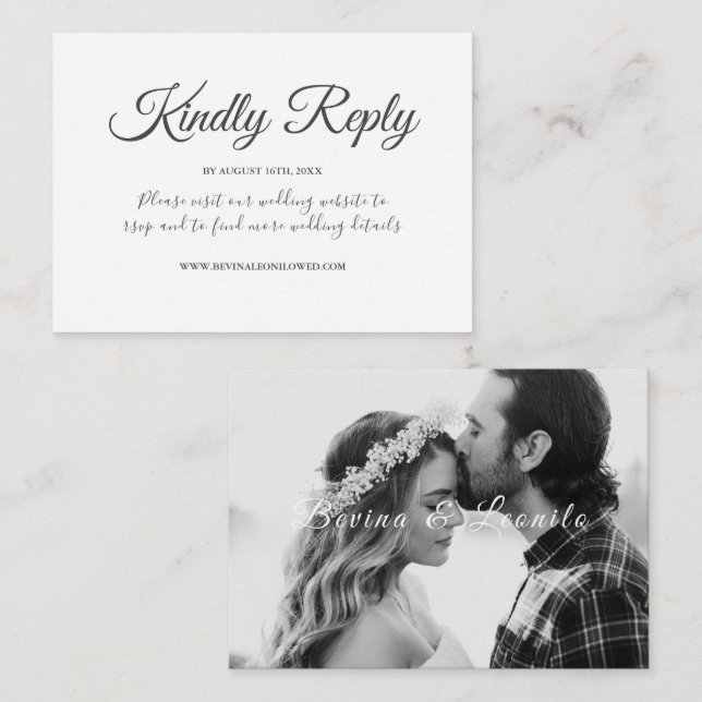 Tarjeta De Recepción Sitio Web Mínimo Simple Great Vibes Script Boda (Anverso / Reverso)