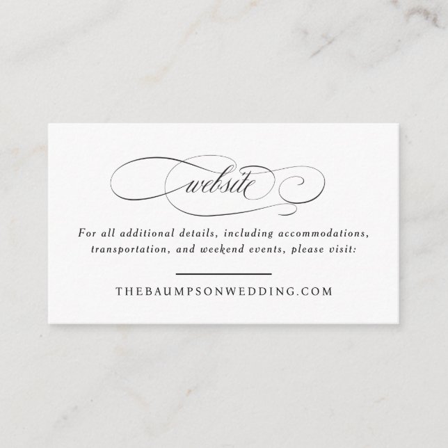 Tarjeta De Recepción Sitio Web Pequeño Boda de Elegancia de Guión Clási (Anverso)