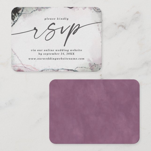 Tarjeta De Recepción Sitio web RSVP de Boda púrpura ligero abstracto mo (Anverso / Reverso)