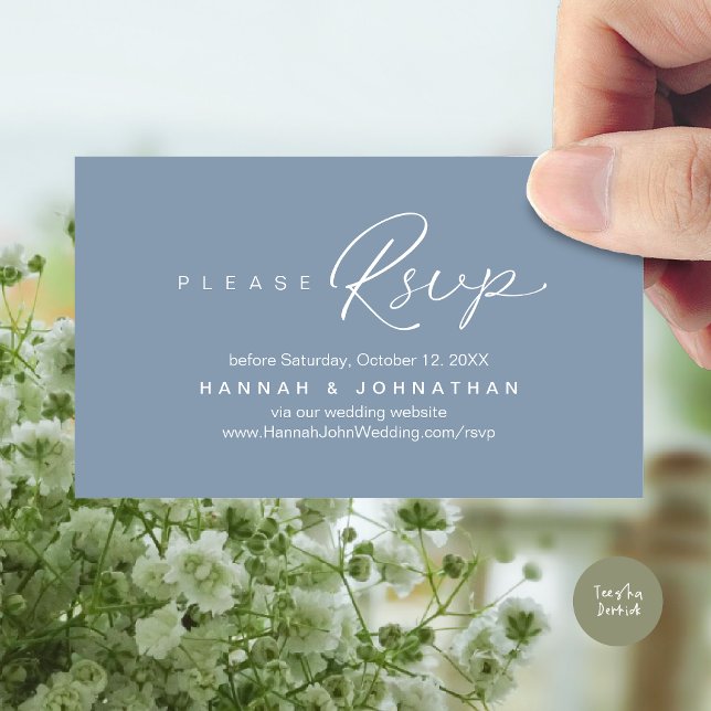 Tarjeta De Recepción Sitio web RSVP de la boda moderna (Modern Wedding RSVP online Website Enclosure Card in Dusty Blue)