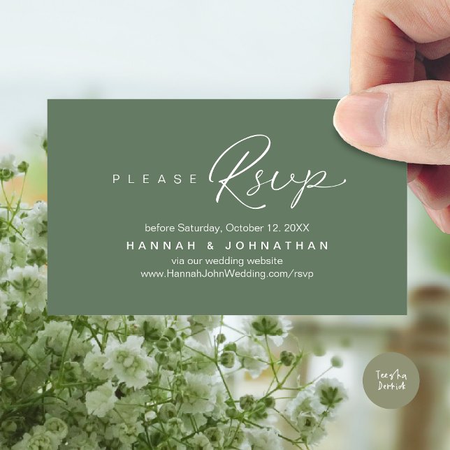 Tarjeta De Recepción Sitio web RSVP de la boda moderna (Modern Wedding RSVP online Website Enclosure Card in Forest Green)