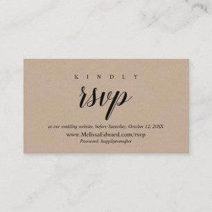 Tarjeta De Recepción Sitio web RSVP en línea, Rustic Brown Kraft