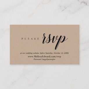 Tarjeta De Recepción Sitio web RSVP en línea, Rustic Brown Kraft