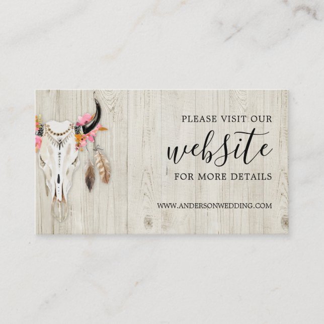 Tarjeta De Recepción Sitio web ruso Boda Antler Boho Light Wood (Anverso)