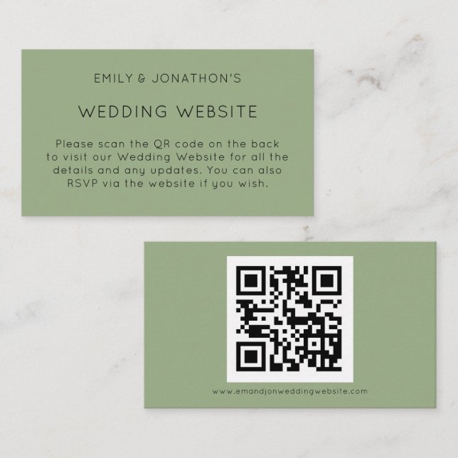 Tarjeta De Recepción Sitio Web Sage Green Boda (Anverso / Reverso)