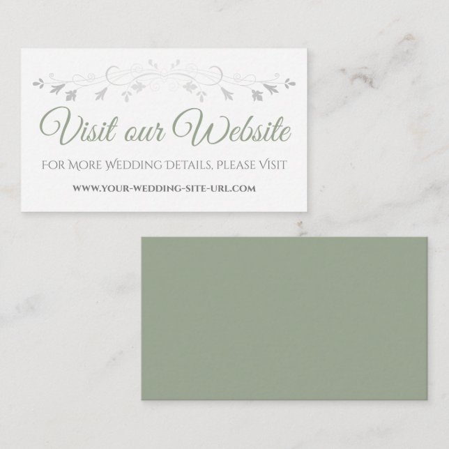 Tarjeta De Recepción Sitio Web Sage Green & White Elegant Wedding (Anverso / Reverso)