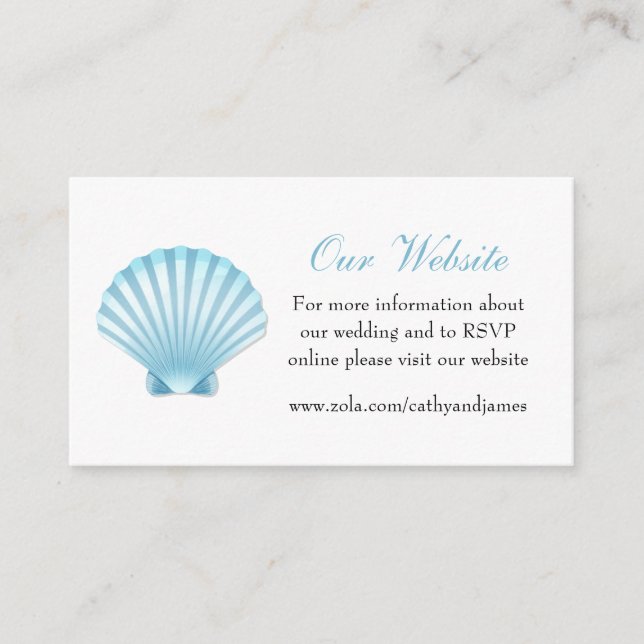 Tarjeta De Recepción Sitio web Seashell Blue Nautical Elegant Wedding (Anverso)