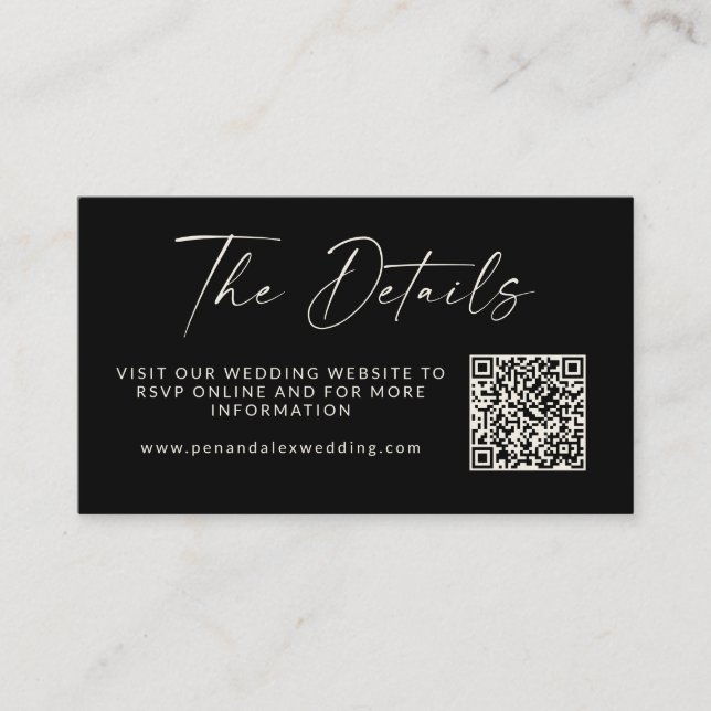 Tarjeta De Recepción Sitio Web Simple Black Modern Script Boda QR Code (Anverso)