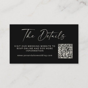 Tarjeta De Recepción Sitio Web Simple Black Modern Script Boda QR Code