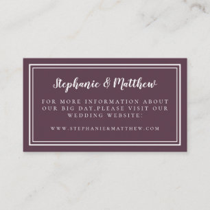 Tarjeta De Recepción Sitio web simple Minimalista de Cassis Boda Púrpur