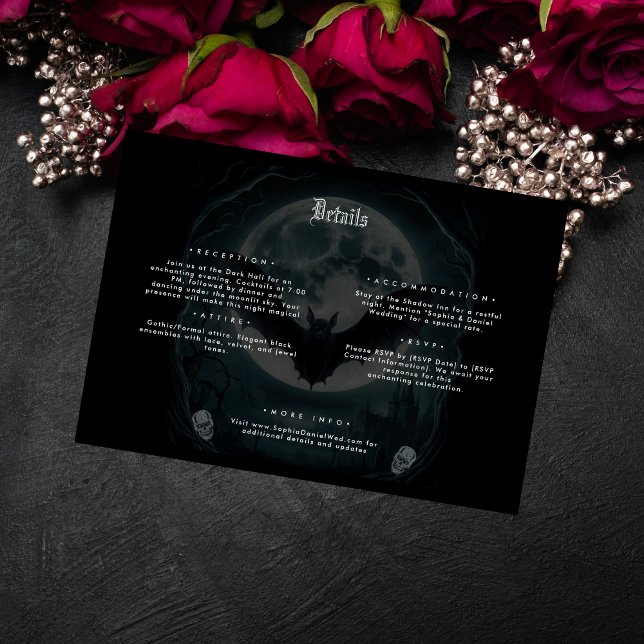 Tarjeta De Recepción Skeleton Skull Boda gótico oscuro (Subido por el creador)