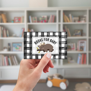 Tarjeta De Recepción Sleepy Bear Cub Gingham Baby Shower Book Request