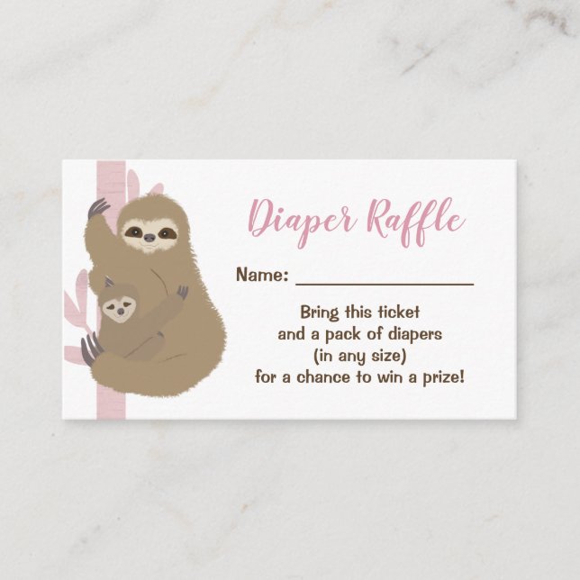 Tarjeta De Recepción Sloth Chica Baby Shower Diaper Raffle (Anverso)
