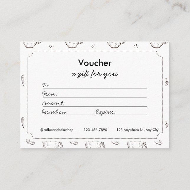 Tarjeta De Recepción Small Coffee Shop Voucher and Gift Certificates (Reverso)