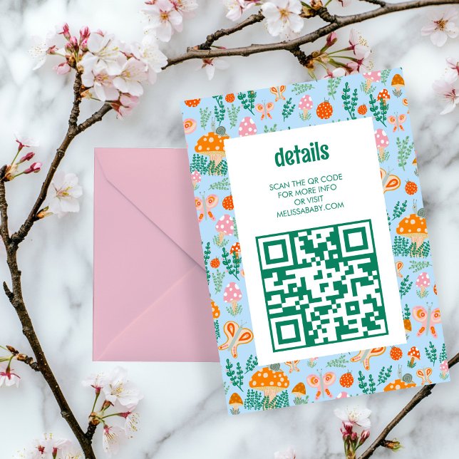Tarjeta De Recepción Snack Mushroom Cute Adorable QR CODE BABY SHOWER (Snail Mushroom Cute Adorable QR CODE BABY SHOWER Enclosure Card
)