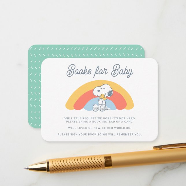Tarjeta De Recepción Snoopy & Woodstock Rainbow Books for Baby Enclosur (Anverso/Reverso In Situ)