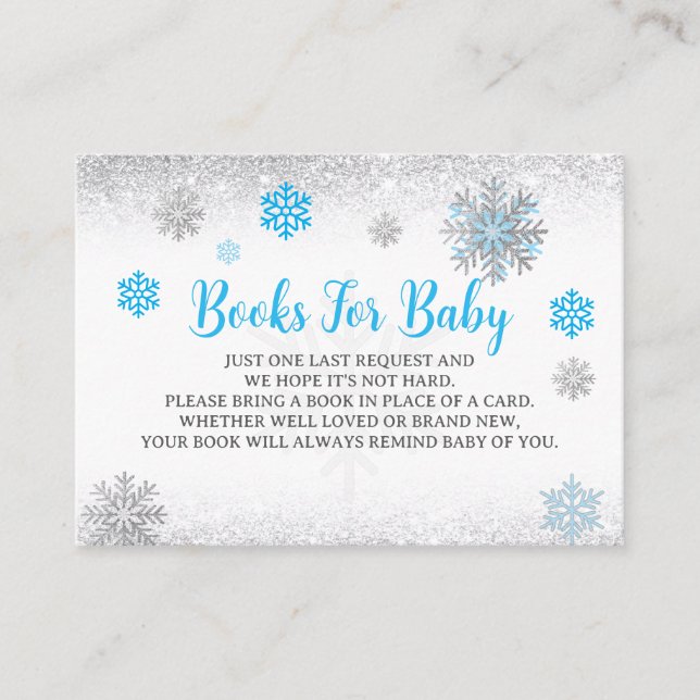 Tarjeta De Recepción  Snowflake Blue & Silver Baby Shower Book Request  (Anverso)