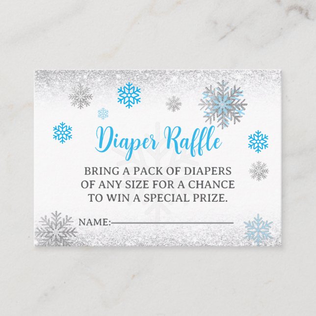 Tarjeta De Recepción  Snowflake Blue & Silver Baby Shower Diaper Raffle (Anverso)
