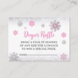 Tarjeta De Recepción Snowflake Pink & Silver Baby Shower Diaper Raffle