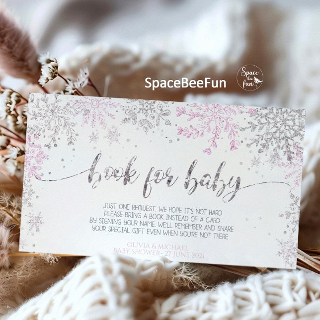 Tarjeta De Recepción Snowflake Winter Chica de ducha para bebé (Snowflake diaper raffle, winter baby shower, girl diaper raffle, snowflake book for baby, winter dia)