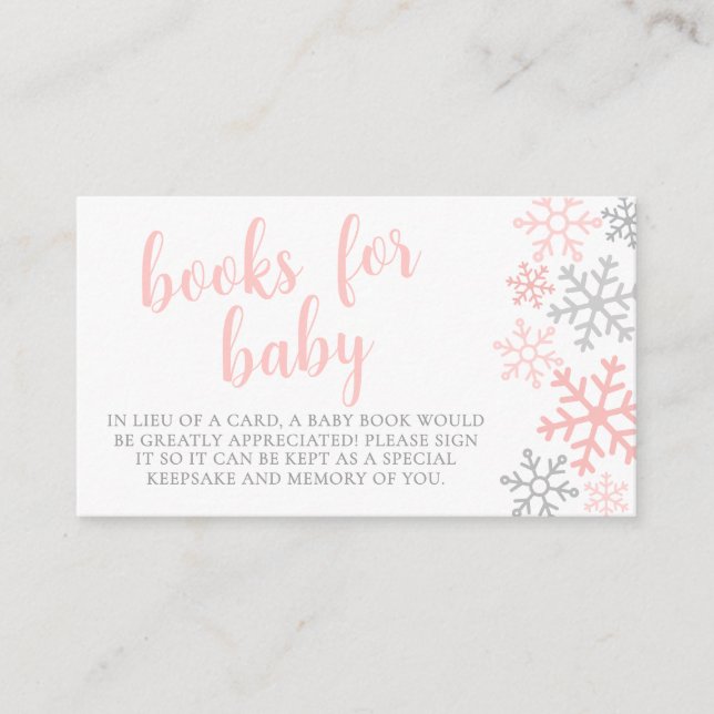 Tarjeta De Recepción Snowflake Winter Girl Books For Baby Shower (Anverso)