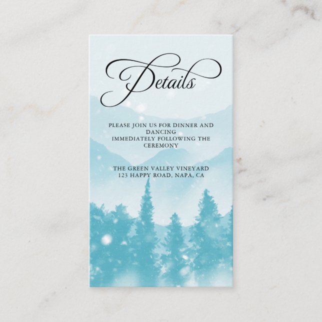 Tarjeta De Recepción Snowy Winter Forest Wedding Budget (Anverso)
