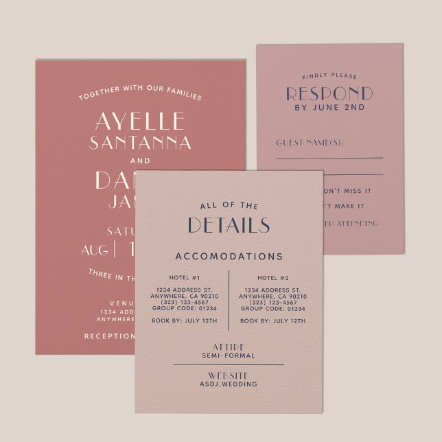 Tarjeta De Recepción Sobre de Detalle de Boda Simple Mínimo Rosa Sepia (Subido por el creador)