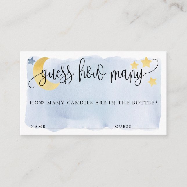 Tarjeta De Recepción Sobre la luna, azul adivina cuántas cartas de jueg (Anverso)