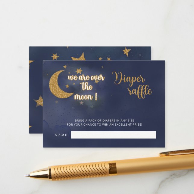 Tarjeta De Recepción Sobre la luna Baby Shower Diaper Raffle (Anverso/Reverso In Situ)
