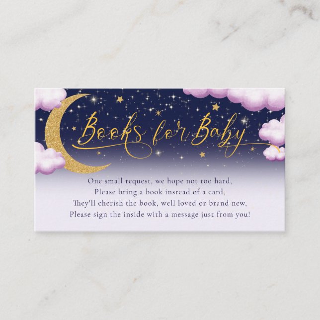 Tarjeta De Recepción Sobre la luna Chica Baby Shower Libros para bebé (Anverso)