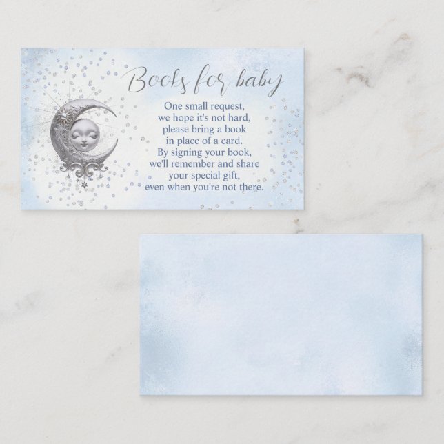 Tarjeta De Recepción Sobre la luna - Libros azules de Baby Shower para  (Anverso / Reverso)