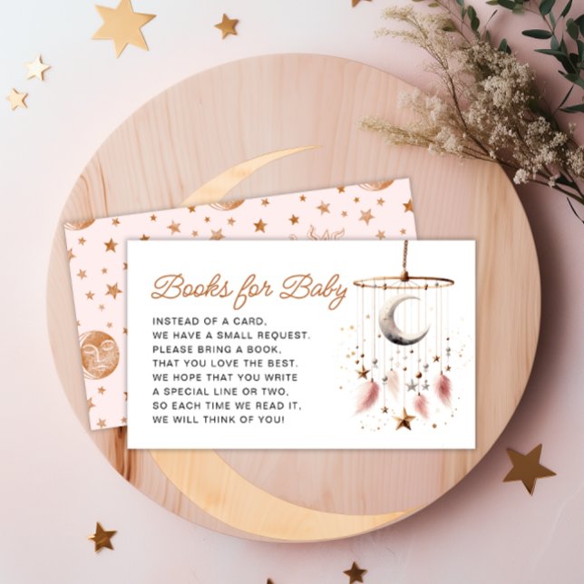Tarjeta De Recepción Sobre la luna libros celestes de Baby Shower para  (Over the Moon Celestial Baby Shower Books for Baby Enclosure Card)