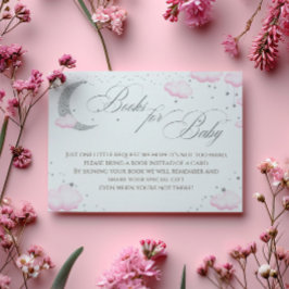 Tarjeta De Recepción Sobre la luna: Libros rosados de plata para bebé