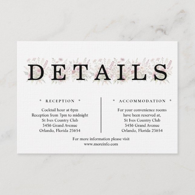 Tarjeta De Recepción Soft Blooms Spring Floral Details Enclosure Card (Anverso)