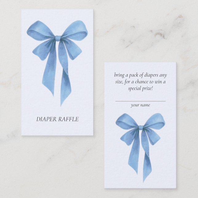 Tarjeta De Recepción Soft Blue Bow Boy Baby Shower Diaper Raffle (Anverso / Reverso)