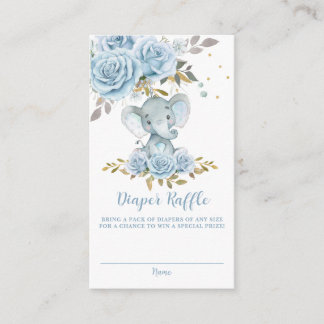 Tarjeta De Recepción Soft Blue Floral Cute Elephant Baby Diaper Raffle