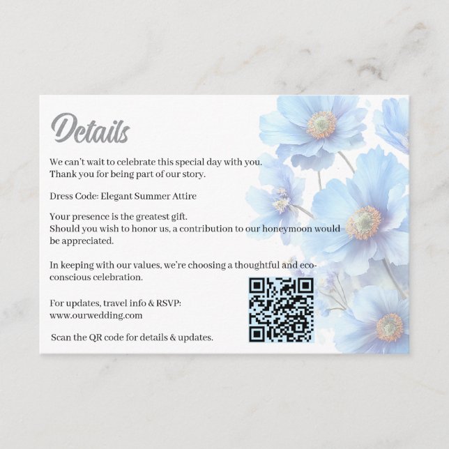 Tarjeta De Recepción Soft Blue Himalayan Poppy Flower Garden Wedding  (Anverso)
