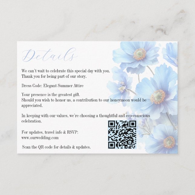 Tarjeta De Recepción Soft Blue Himalayan Poppy Flower Garden Wedding  (Anverso)