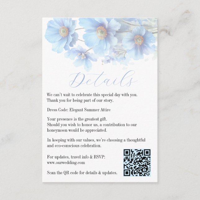 Tarjeta De Recepción Soft Blue Himalayan Poppy Flower Garden Wedding  (Anverso)