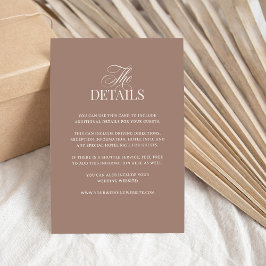 Tarjeta De Recepción Soft Mocha Taupe | Detalles de Invitado de Boda de