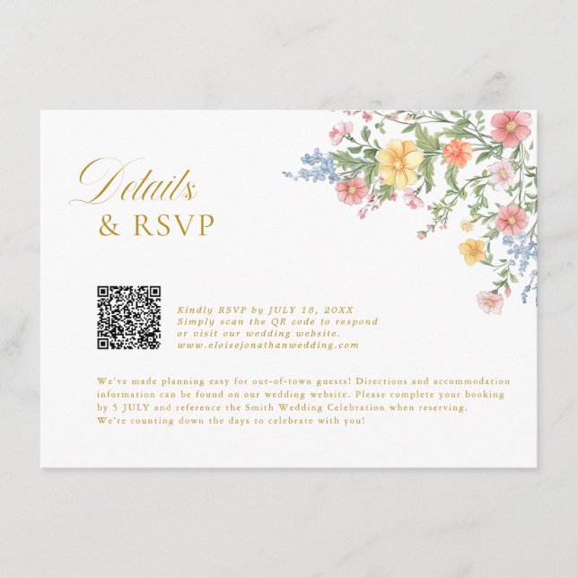 Tarjeta De Recepción Soft Pastel Ornate Spring Garden  gold Wedding    (Anverso)