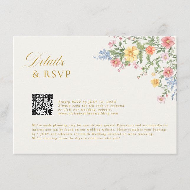 Tarjeta De Recepción Soft Pastel Ornate Spring Garden  gold Wedding    (Anverso)